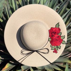 EMBROIDERED ROSE SUN HAT